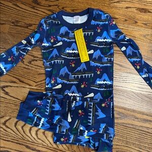 Hanna Andersson Youth Polar Express Long John Pajama Set Sz 14 train mtn NEW